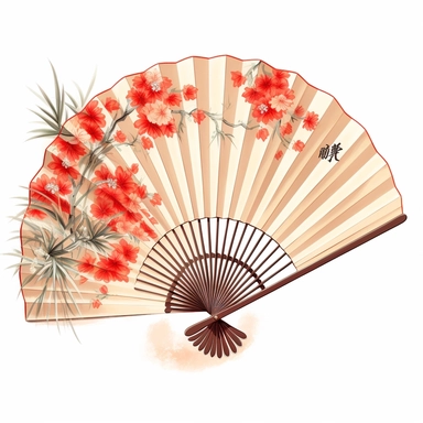 one japanese fan clipart on a white background, in the style of nostalgic paintings, delicate shading, colorized, use of paper, heatwave, traditional poses, feminine affluence, no watermark, text, 300 DPI , typography, shapes do not stick together, no text in the picture, on a white background