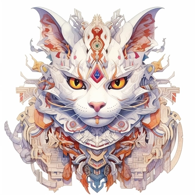 Maneki-neko, Domestic Shorthair, joyful, origami paper In the style of Brian Froud & Alan Lee, clipart, complex design, dreamy color, white contour, white background only