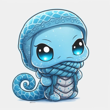 frozen snake, chibi clipart, light Blue color