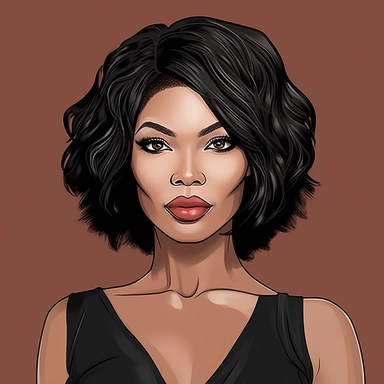 a stunning African American beauty in her mid-thirties, with a striking resemblance to actress Gabrielle Union. She has a chic bob hair cut that frames her face perfectly and highlights her strong, feminine features. Standing at an impressive height, she has a tall and curvy figure that oozes confidence and sex appeal, clipart