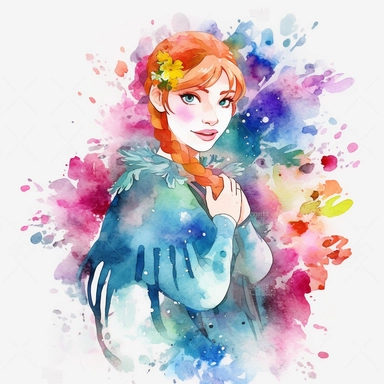 watercolor clipart, Anna from Frozen, high detail, single design, 8k