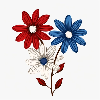 red white and blue flowers clipart simple