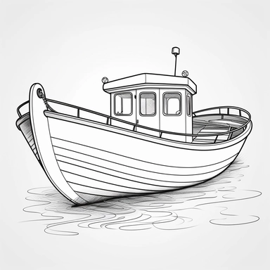 coloring page for kids of boat, white neutral background, clean line art, low details , 1,5px thick black lines, clipart