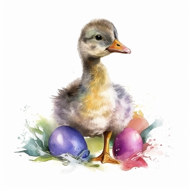 Easter baby goose, cute, colourful, highly detailed, watercolor, clipart, no signature, no text
