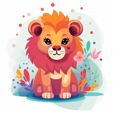Create a cute colorful lions clipart white background