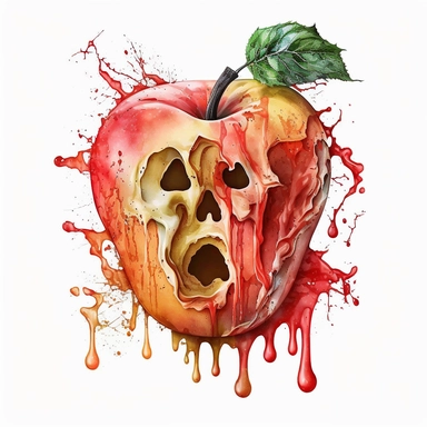 caramel red apple ghost face Halloween theme ,Watercolor style, Clipart,highly detailed on white background