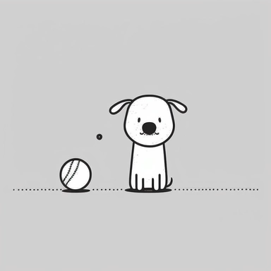 Thanks for always fetching my ball, Mom! Dog with a ball, cute, clipart, flat 2d vector, minimalist, black and white, kids cartoon, svg cut file, line art drawing