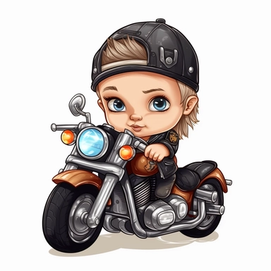 clipart of cute and cool baby on a harley davidson multicolor white background