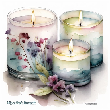 watercolor by nita engle clipart, spa candles, white background