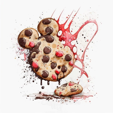 cookies in the shape of Minnie Mouse, funny, sweet, watercolor, watersplash, White Background, Clipart