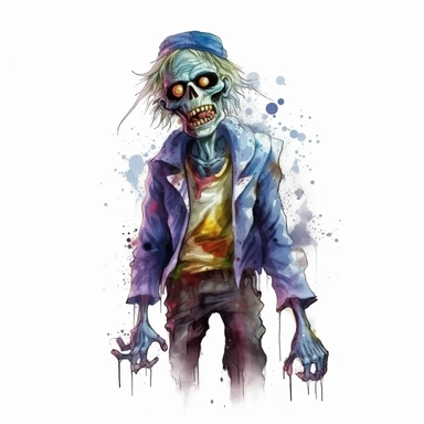 mystical horror cartoon watecolor halloween zombie clipart, hd 4k, detailed, focused, isolated on white background