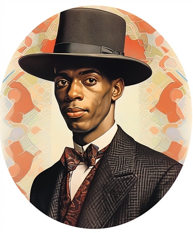 Vintage 1920 Portrait of a black Gentelman in a astrakhan Hat Illustration , Chromolithograph, Die Cut, 1920s Illustration, Vintage, Chromolithograph, Colorful, Antique, Ephemera, Clipart, 8k, Isolated on white