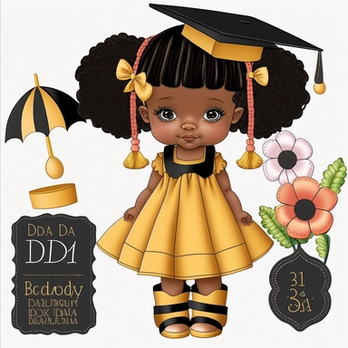 clipart, transparent background, baby girl diva, kindergarten graduation, 300dpi