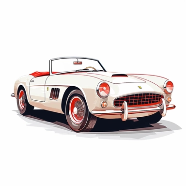 ferrari 250 california clipart, retro style, white background