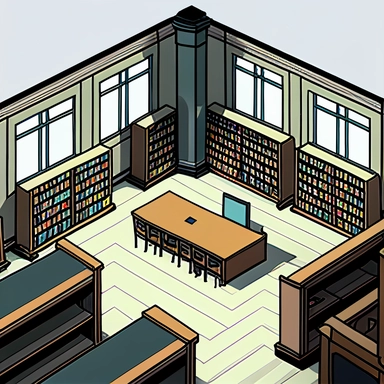 2D clipart style simple drawing of an empty library in an elementary school