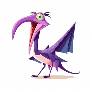 Pteranodon, purple, cartoon, bold graphic illustrations, clipart, flat design, no character, white background