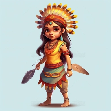 Cute Beautiful Native american Indian girl Full Body Sublimation Clipart,Cartoon,hyper realistic, intricate detail, illustration style,high solution,on the white background