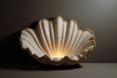 shell bed with pearl decoration, on a black background, like clipart style, mysterious, luxurious, 4k , octane render, unreal engine,