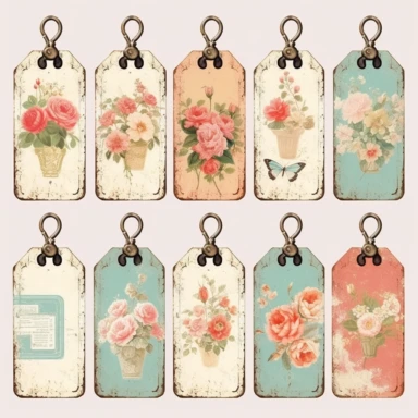 shabby chic luggage tags clipart