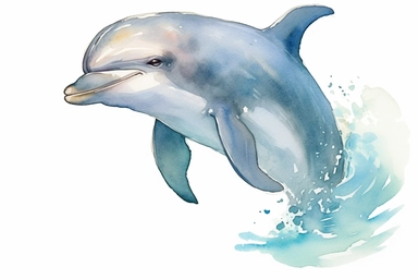 Clip art of dolphin, simple, White margins around the image, drawn by Helen Beatrix Potter, easy to crop image, white background