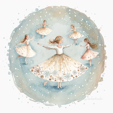 snowflake dancing flurry, watercolor, fairytale, folkart, clipart, white background