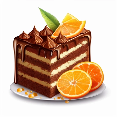 orange Chocolate birthaday cake slice clipart, white background