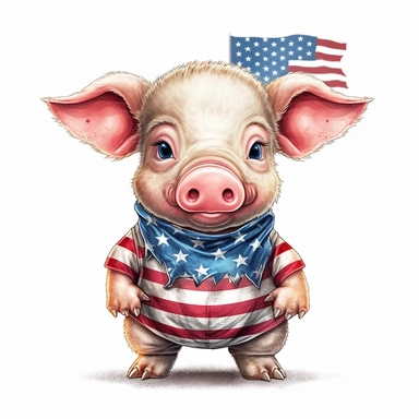 Cute patriotic pig clipart Sublimation Clipart, Cartoon, hyper realistic, intricate detail, illustration style, high solution, on the white background
