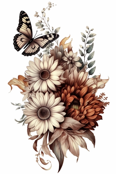 flower corner freebie floral border clipart, in the style of black and white realism, brown and gray, uhd image, tattoo, monochromatic paintings, contemporary fairy tale, eye-catching detail