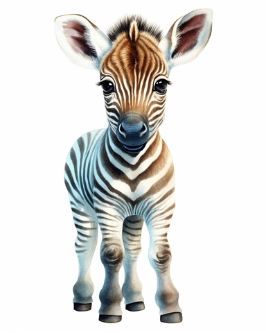 detailed watercolor Baby Zebra as is , hyper realistic, isolated on a white background, clipart