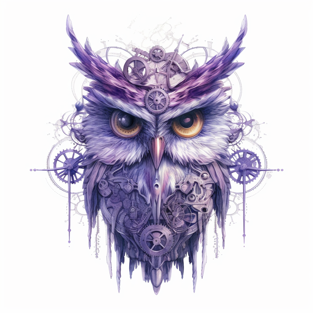 witch owl , in the style of mystic mechanisms ,pencil art illustrations ...