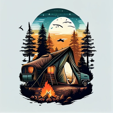 camping t shirt design clipart, white background