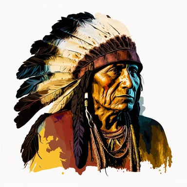 apache leader, clipart illustration, dark vivid colours, clean, crisp, smooth, with white background