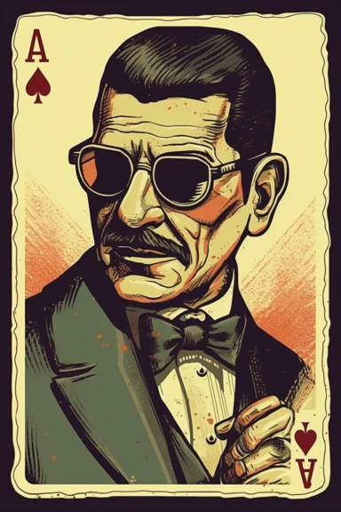 clipart of playing card with mafia character, vintage, digital painting
