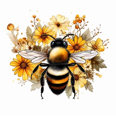 honey bee floral, clipart, white background