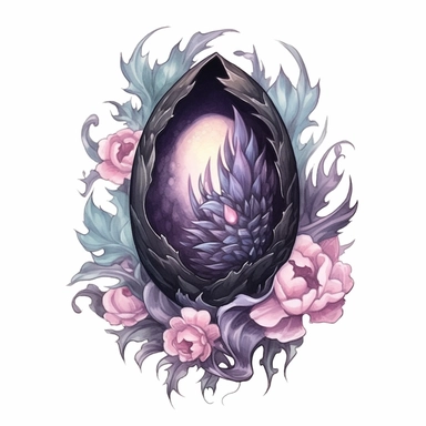 black fairy dragon egg floral style, on a white background, watercolor Illustration clipart, 4K, extremely detailed