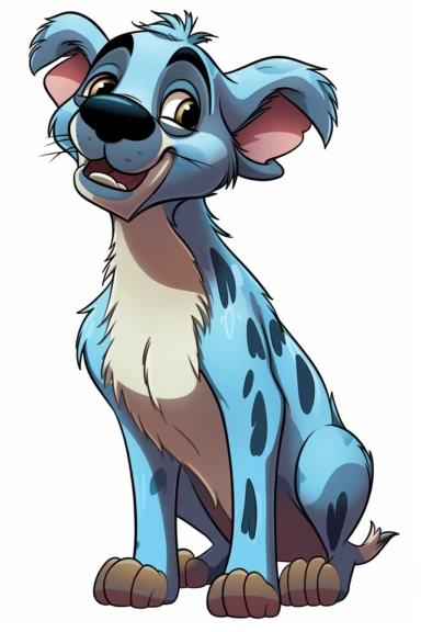 color image of a pixar hyena clipart, simple line art, isolated on white background, full body, stroke line art, 8k