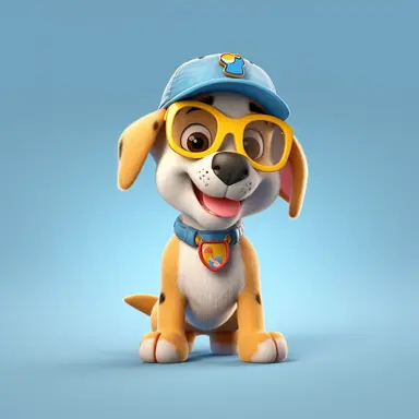 a funny smiling dog wearing sunglasses, ball cap, summer image, full body image, pixar style, clipart