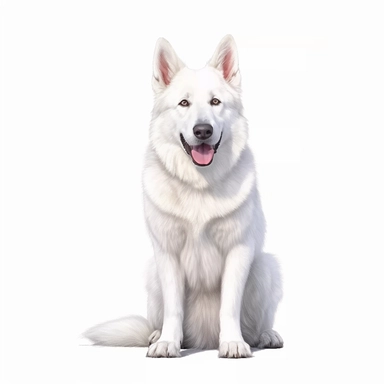 white german shepherd digital painting and drawing, clipart, full body, hyper - realistic animal illustration, childlike, free brushwork, white background, sitting down