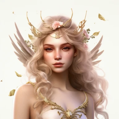 Majestic Fairy with a statuesque figure, highly detailed face, and a serene expression, Use dreamlike lighting with soft sunlight falling on the subject’s face and hair, to create an ultra-realistic image that captures the subject’s natural beauty and personality, clipart on white background