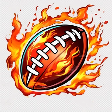 Clip art, american football ball, fire,vector style, white background