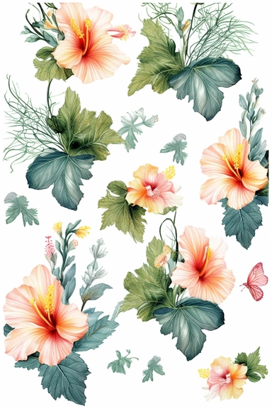 Watercolor flower, various color of hibiscus floral garden Bouquets PNG Clipart, wedding digital wildflower green leaves herbs Lisima