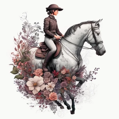 horse rider, flowers, clipart, very detailed, high resolution, white background