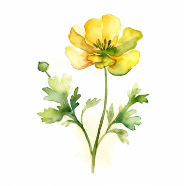 Buttercup flower, water color style, clipart, white background