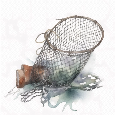 Watercolor fishing net clipart, white isolated background, space out, hd