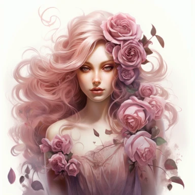 Ethereal love witch pink roses, cinnamon, clipart sheet in the style of Anna Dittmann, vivid, separated with a margin, white background - <@1009257737219219560> (fast)