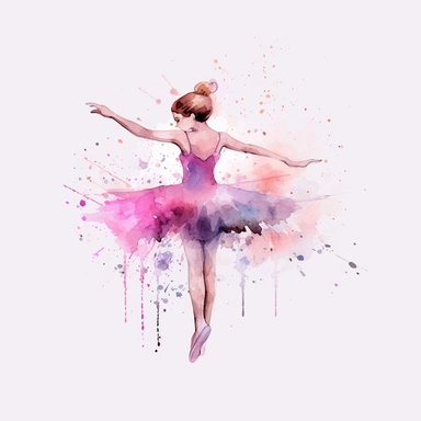 watercolor, watersplash, hand drawn, a cute little ballerina dancing, pink , clipart, hd, on white bacgkround