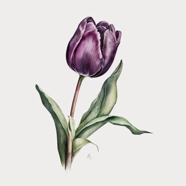 floral Clipart art, watercolor, single purple tulip, white background, no caption, no text