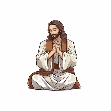 Jesus Christ, Cartoon vector art, praying, clipart style, solid white background