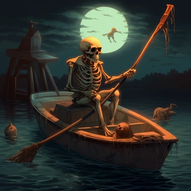 clipart of a skeleton fishing on a deep sea fishing boat