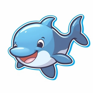 Cute Cartoon Dolphin Sticker, water, illustration, funny, clipart, simple, high quality